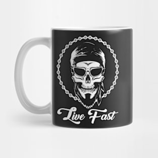 Biker Skull in glasses with wording Live Fast Mug